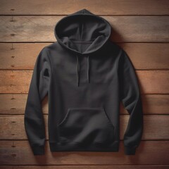 blank hoodie jacket mock up on a wooden table