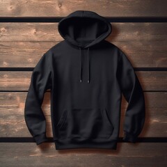 blank hoodie jacket mock up on a wooden table