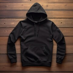 blank hoodie jacket mock up on a wooden table
