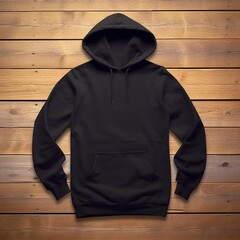 blank hoodie jacket mock up on a wooden table