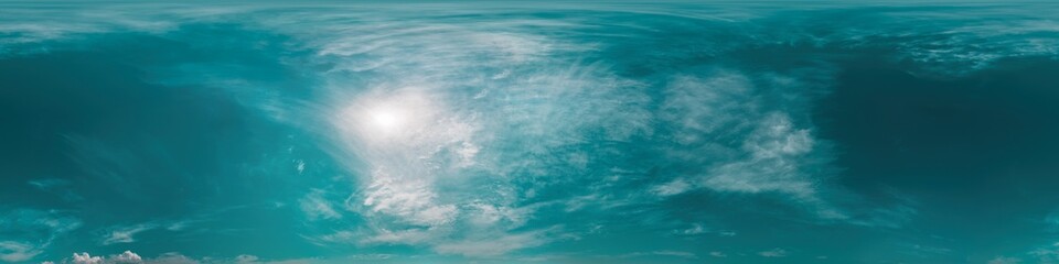 Neon green sky panorama with Cirrus clouds. Seamless hdr 360 degree pano in spherical...