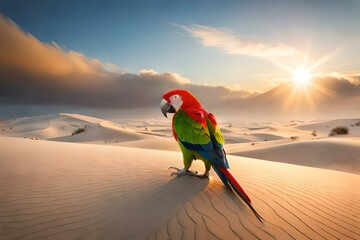 Parrot sitting in the desert
