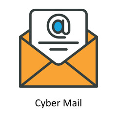 Cyber Mail Vector Fill outline Icon Design illustration. Cyber security  Symbol on White background EPS 10 File