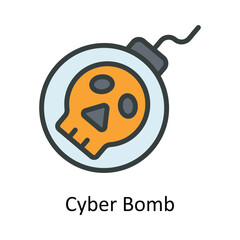 Cyber Bomb Vector Fill outline Icon Design illustration. Cyber security  Symbol on White background EPS 10 File