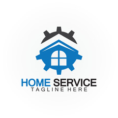 Home service logo, design concept gear and home, suitable for renovation, rebuild companies, and companies that provide home maintenance