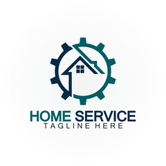 Home service logo, design concept gear and home, suitable for renovation, rebuild companies, and companies that provide home maintenance
