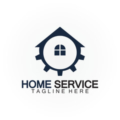 Home service logo, design concept gear and home, suitable for renovation, rebuild companies, and companies that provide home maintenance