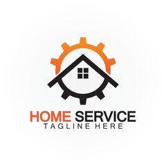 Home service logo, design concept gear and home, suitable for renovation, rebuild companies, and companies that provide home maintenance