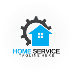Home service logo, design concept gear and home, suitable for renovation, rebuild companies, and companies that provide home maintenance