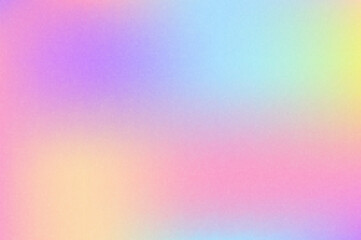 Holographic gradient textured background. Noisy light rainbow gradation. Soft colors grainy foil. Abstract blurred fluid wallpaper. Vector.