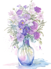 Watercolor vase of flowers clipart on transparent background ,generative ai
