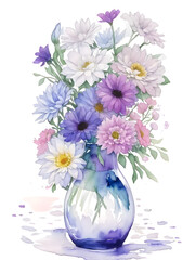 Watercolor vase of flowers clipart on transparent background,generative ai