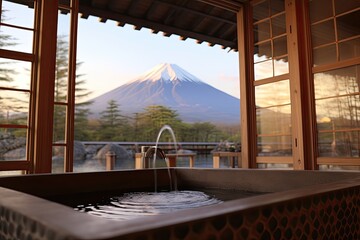 Japanese Onsen with Mount Fuji View - AI Generated
