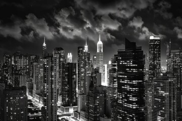 Fototapeta na wymiar Mono Cityscape Nightlights - AI Generated