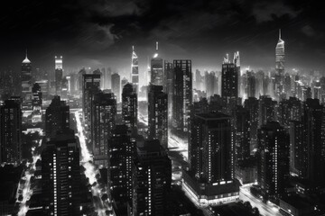 Mono Cityscape Nightlights - AI Generated