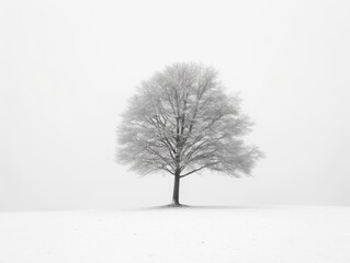 Fototapeta na wymiar Solitary Tree in Snow - Mono - AI Generated