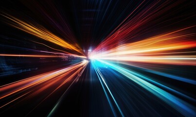 The abstract long exposure captured dynamic speed light trails on the highway. Creating using generative AI tools