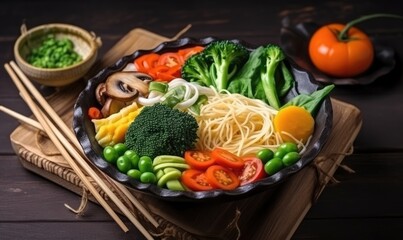 Nutritious stir-fried noodles with fresh veggies Creating using generative AI tools