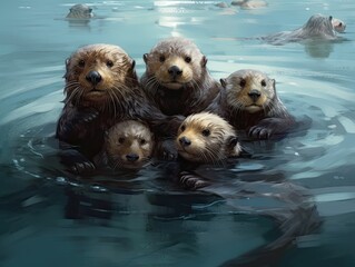 Sea Otter Family - AI Generated