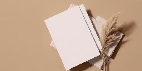 Mockup Paper: Boho Minimal Style Greeting Card for Wedding Invitations and Birthday Stationery. Top View Flat Lay with Ample Copyspace. Generative AI.