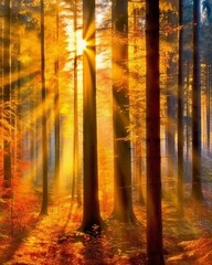 Fototapeta na wymiar Sunlit autumn forest. Made with Generative AI technology