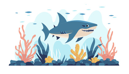 Cartoon smiling shark underwater