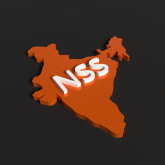National Service Scheme (NSS) Text India Map 3D Shape on Black Background