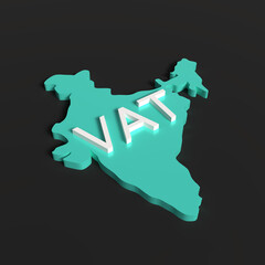 Value Added Tax (VAT) Text India Map 3D Shape on Black Background