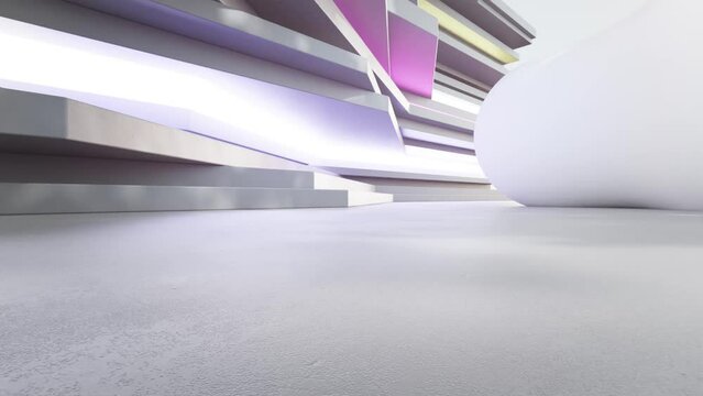 Abstract architecture design of modern building with lighting. Tree shadow movement on concrete wall. 3D rendering motion background.