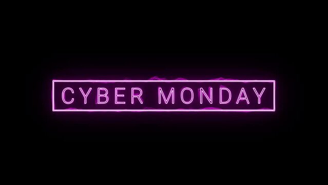 Cyber Monday text animation. flashing neon sign retail sale ad animation, online shopping sign with black background