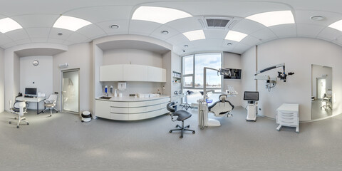 full hdri 360 panorama in surgeon orthopedist therapist cabinet dental clinic with modern equipment in office in equirectangular projection, VR content © hiv360