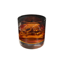 Glass of whiskey with ice isolated