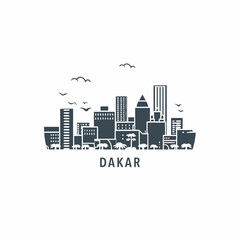 Senegal Dakar modern city cityscape, skyline logo. Panorama vector flat shape abstract Cape Verde region round icon