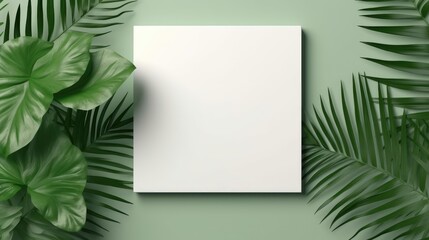 Tropical green leaf with monstera leaf decor  white frame,banner,card and artwork for minimalist style. Generative Ai