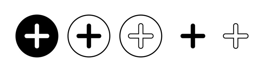 Plus Icons set. Add plus icon. Addition sign. Medical Plus icon