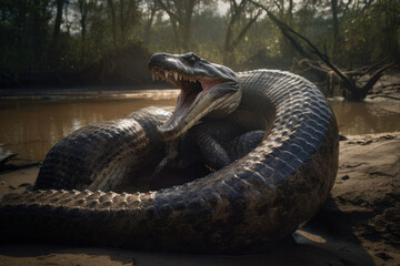 Greater alligator (Alligator mississippiensis), Generative AI - obrazy, fototapety, plakaty