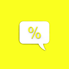 Light yellow percent sign on white message board. Interest withdrawal signal. Discount notifications. Message on a yellow background. Square image. 3D image. 3D rendering.