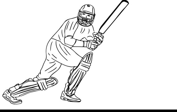 Elegant Cricket Batsman Sketch Illustration: Leg Side Shot with Grace, Creative Sketch Drawing of Batsman Playing Shot with Grace in Cricket, Graceful Leg Side Shot