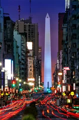 Papier Peint photo autocollant Buenos Aires Corrientes Avenue, and obelisck at the background. Buenos Aires, Argentina