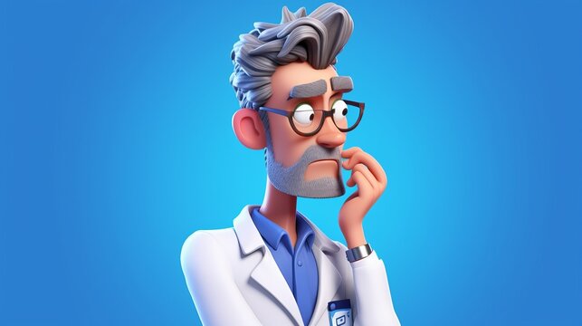 3D Render: Cartoon Character of a Confused Male Doctor at Work - Generative AI