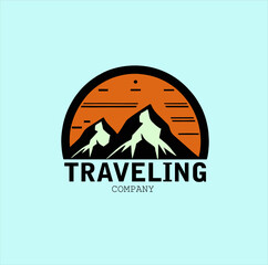 minimalist illustration design, mountain traveling logo vector image.