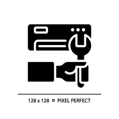 Ac installation black glyph icon. Air conditioner. Hvac maintenance. Climate control. Electric appliance. Silhouette symbol on white space. Solid pictogram. Vector isolated illustration