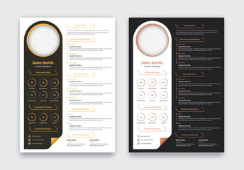 Minimalistic modern professional resume or curriculum vitae template design with dark and light color variation