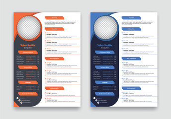 Modern professional cv or resume layout design with two color variations