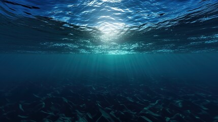 Fototapeta na wymiar Dark blue ocean surface from underwater generative AI