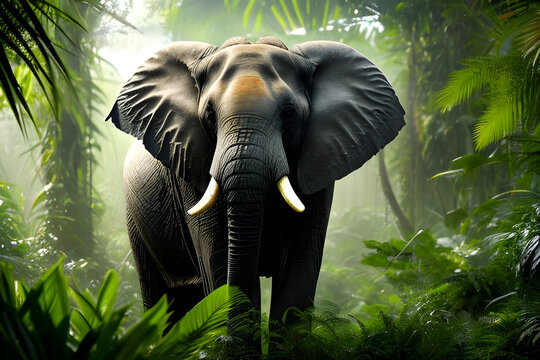 king Elephant in the jungle. 3d render. Nature background.