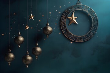 Islamic background with golden ramadan lantern and star