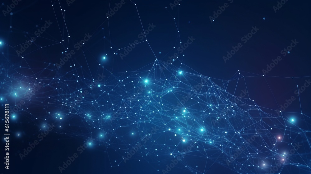 Poster abstract blue background. network connection structure. grid is made by generative ai.