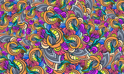 Seamless abstract hand-drawn pattern, waves background. Colorful vector illustration