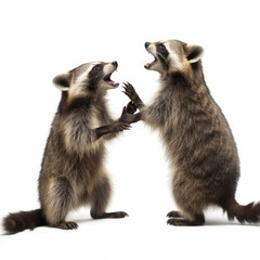 Raccoons (Procyon lotor) engaging playfully